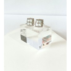 Ασημένια Σκουλαρίκια καρφωτά με σμάλτο και ζιργκόν (SE48)